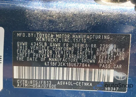2011 Toyota Camry from USA, damaged, VIN 4T1BF3EK1BU677844
